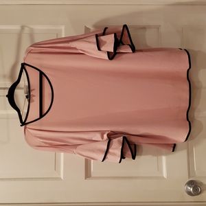 Cable and Gauge Womens Pink Blouse Ruffled Sleeves 1X